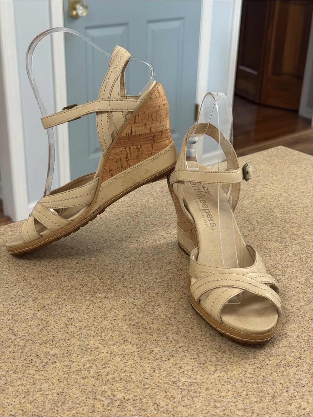 Timberland Earthkeepers 8045R Cream Leather Wedge Sandals Cork 7.5 Anti Fatigue